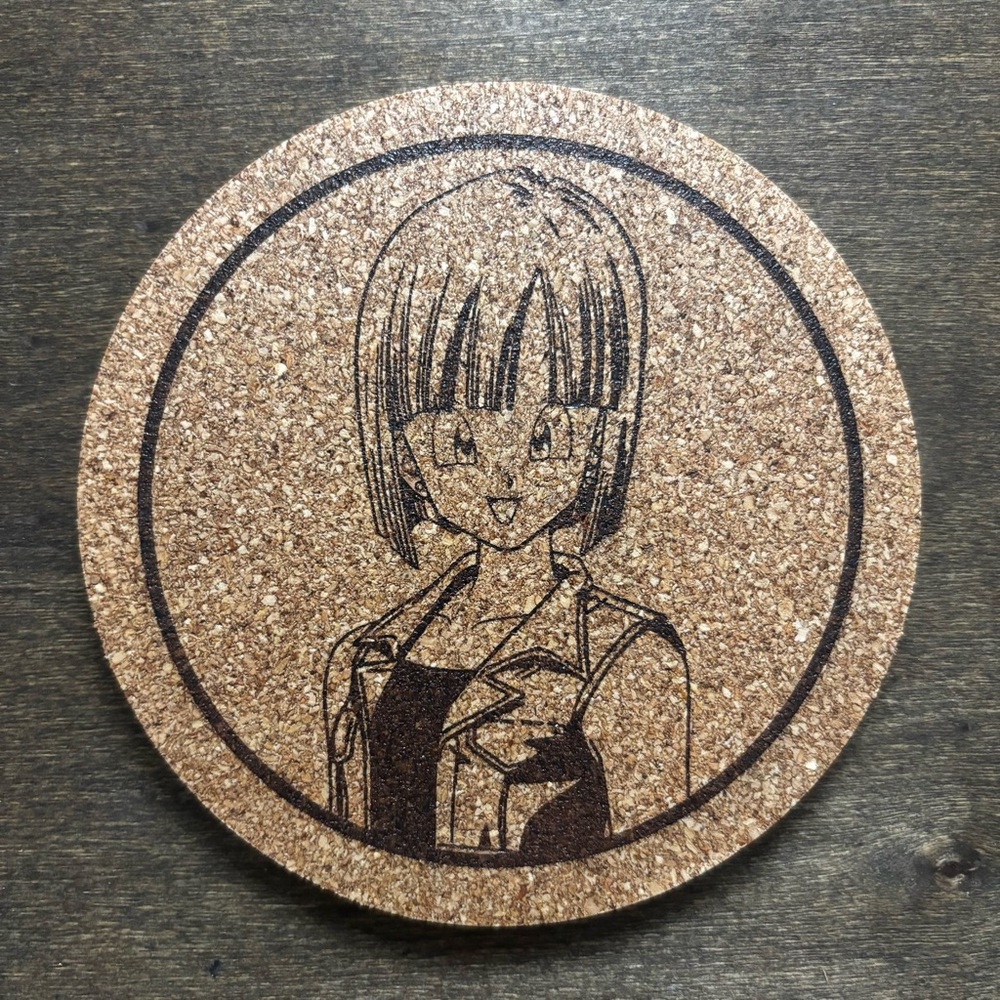 Dragon Ball Z Bulma Laser Engraved Cork Coaster
